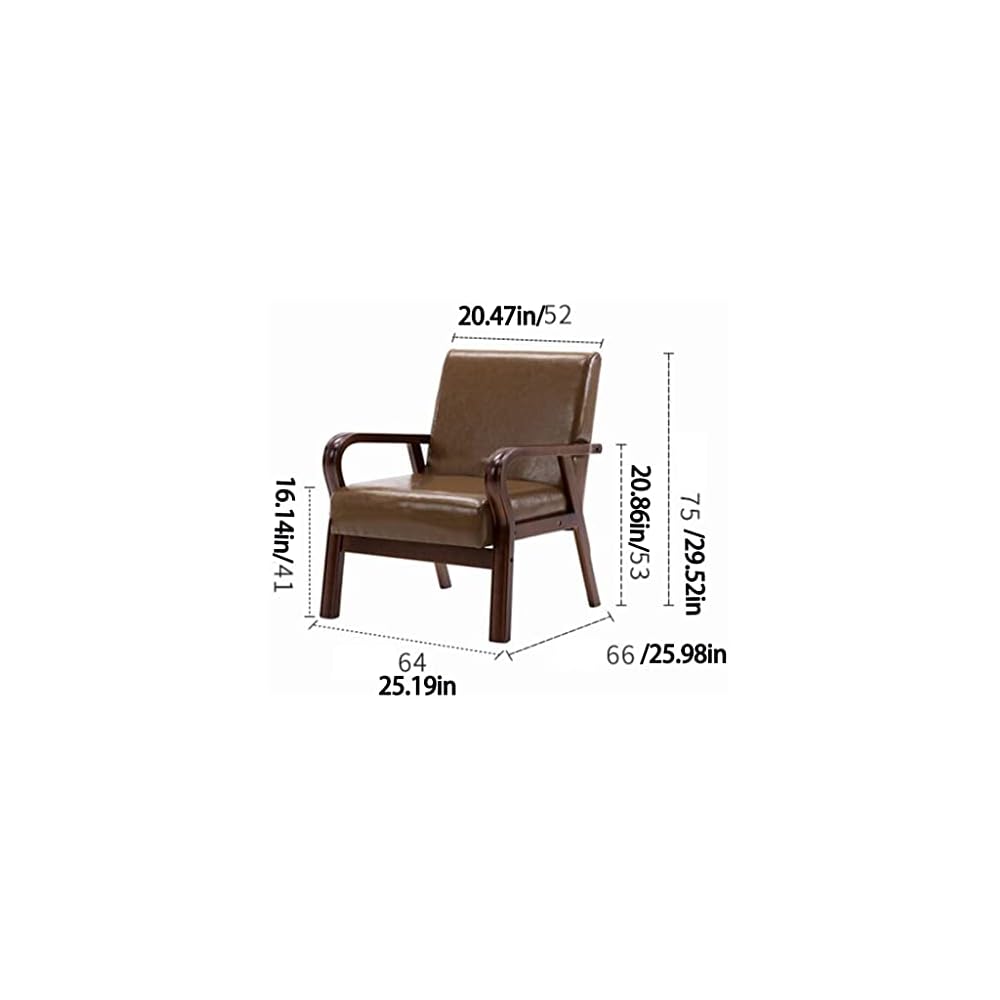 Mid Century Modern Leather Accent Chair - Comfy Upholstered Lounge Chair with Armrests for Living Room, Bedroom, Office & Dorm - Stylish Reading Chair with Backrest