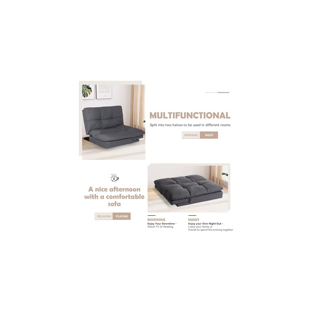 Hcore Convertible Futon Sofa Bed,Gray Fabric Memory Foam Loveseat,Small Euro Lounger Sofa for Compact Living Spaces,Apartment,Dorm,Studio,Guest Room,Home Office/Cushion,Grey Fabric