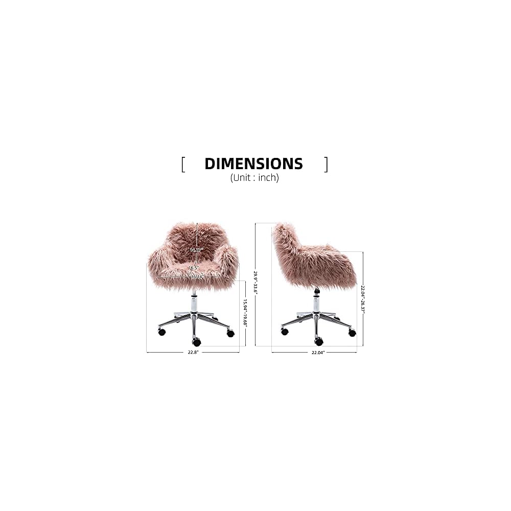 Makeup Vanity Chair Home Office Chair Fluffy Chair with Silver Chrome Castors Modern Faux Fur Arm Chair Accent Chair for Living Room Bedroom Makeup Dressing Vanity Pink