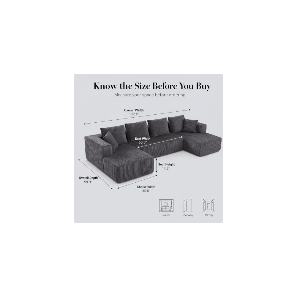 Boneless Couch Modular Sectional Sofa, Oversized U Shaped