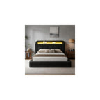 EnHomee Cloud Bed Frame Full with Storage Headboard & LED Lights, Black