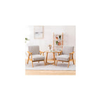 Upholstered Reading Chair Solid Wood Armchair Living Room Single Sofa Lounge Chairs Thick Cushion,Mid-Century Accent Chair with High Back for Waiting Room(/Grey)