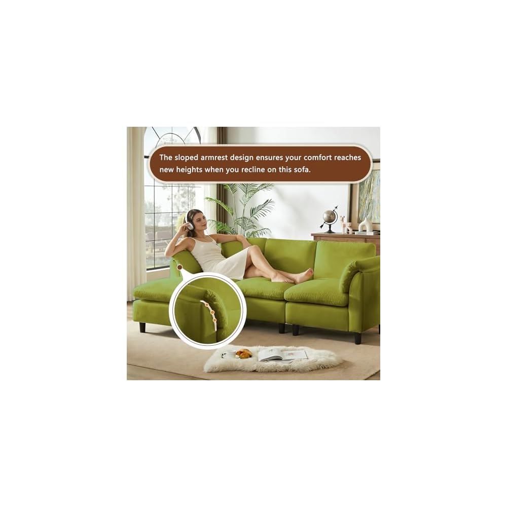 87 Inch Sectional Sofa Couch,L Shaped Couch with Chaise,Chenille Modular Sectional Sofa for Living Room.（Green）