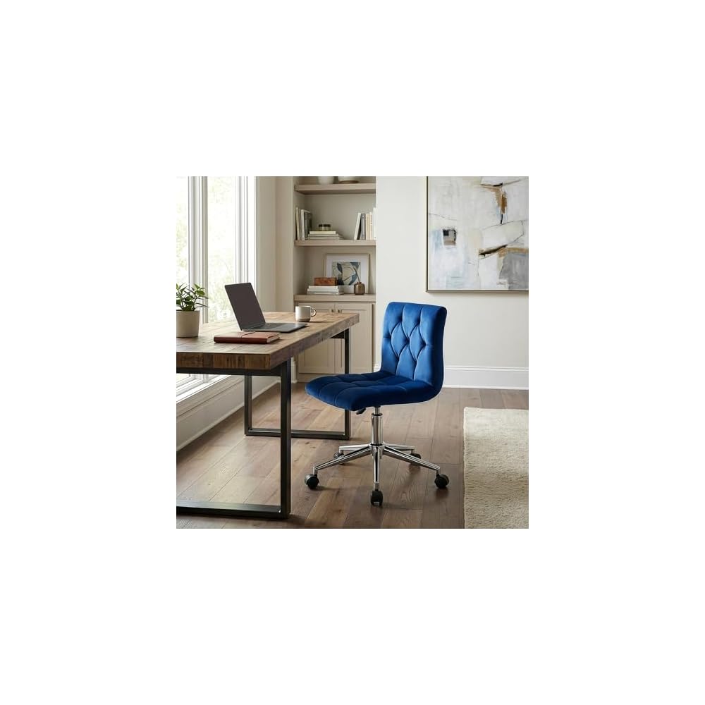 Glamour Home Amali Blue Velvet Adjustable Height Swivel Office Chair