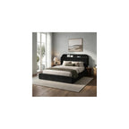 EnHomee Cloud Bed Frame Full with Storage Headboard & LED Lights, Black