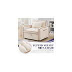 Convertible Sleeper Chair Bed, 3 in 1 Modern Velvet Pull Out Sofa Bed, Small Tufted Single Sleeper Chair with Adjustable Backrest/Pillow for Living Room, Small Spaces, Apartment, Office, Beige