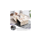 Convertible Sleeper Chair Bed, 3 in 1 Modern Velvet Pull Out Sofa Bed, Small Tufted Single Sleeper Chair with Adjustable Backrest/Pillow for Living Room, Small Spaces, Apartment, Office, Beige
