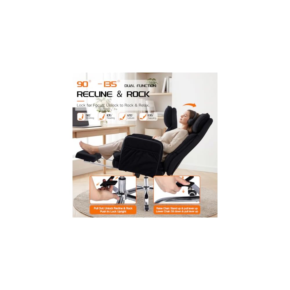Wide Cross Legged Office Chair for Big and Tall with Footrest,Black