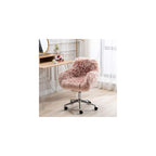 Makeup Vanity Chair Home Office Chair Fluffy Chair with Silver Chrome Castors Modern Faux Fur Arm Chair Accent Chair for Living Room Bedroom Makeup Dressing Vanity Pink