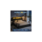 EnHomee Cloud Bed Frame Full with Storage Headboard & LED Lights, Black