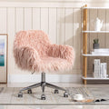 Makeup Vanity Chair Home Office Chair Fluffy Chair with Silver Chrome Castors Modern Faux Fur Arm Chair Accent Chair for Living Room Bedroom Makeup Dressing Vanity Pink