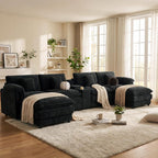 U Shaped Cloud Couch Sectionals,151" Large Comfy Black Sectional Couches for Living Room,Oversized Fluffy Modular Sectional Sofas,Chenille Big 6 Seat Sofa Set USB Port Central Console Ottoman