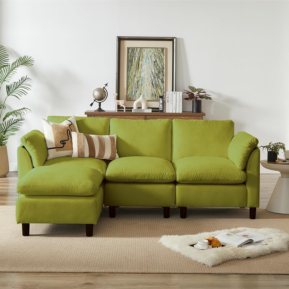 87 Inch Sectional Sofa Couch,L Shaped Couch with Chaise,Chenille Modular Sectional Sofa for Living Room.（Green）