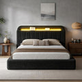 EnHomee Cloud Bed Frame Full with Storage Headboard & LED Lights, Black