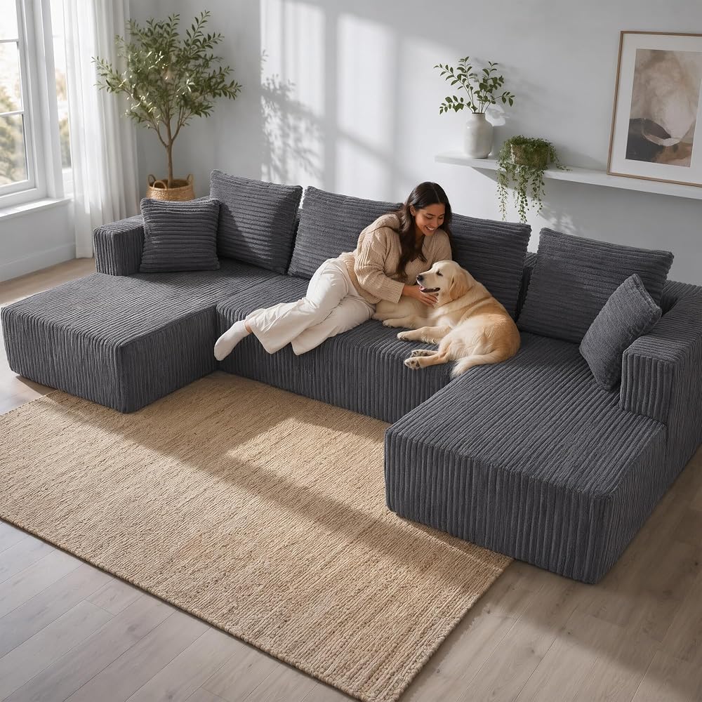 Boneless Couch Modular Sectional Sofa, Oversized U Shaped