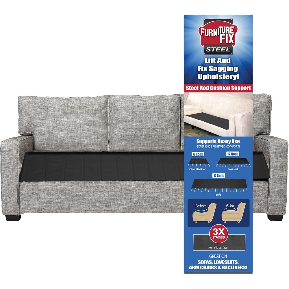 Furniture Fix Steel for Chair, Sofa, Loveseat, Mattress, or Couch-Cushion Support, Supercomfortable Nonslip Adjustable Seat Support, Extend Furniture Life, (66 x 17) Inches Deep (Black)